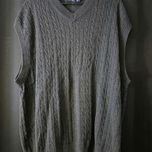 Nautica Mens Gray Cable Knit V-Neck Sleeveless Pullover Vest Sweater large